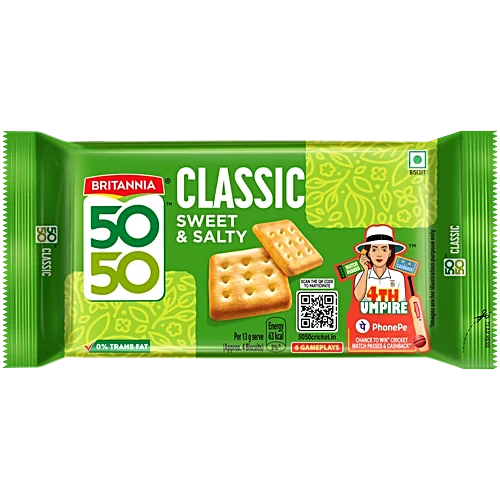 Britannia 50-50 Sweet & Salty Biscuit – Light, Crispy, 188 g