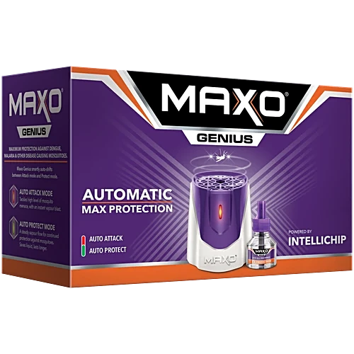 Maxo Genius Mosquito Repellent Machine - Automatic, Powered by Intelli Chip 2.0, 35 ml (1 Machine + 1 Refill)