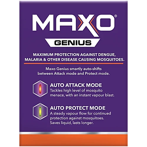Maxo Genius Mosquito Repellent Machine - Automatic, Powered by Intelli Chip 2.0, 35 ml (1 Machine + 1 Refill)