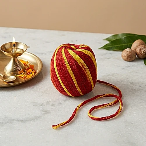 Creative Space Cotton Red & Yellow Kalawa Thread – Sacred Raksha Sutra,1pc